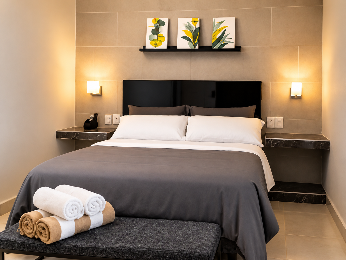 Suite con cama king size y amenidades para invitados de boda en Jardín Allegra 55, Cuernavaca